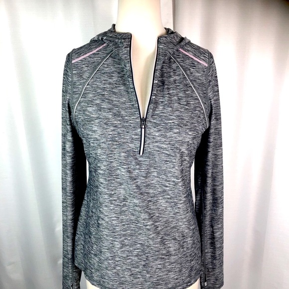 Zella Heather Black 1/4 Zip Hooded Workout Tee L - Picture 2 of 9